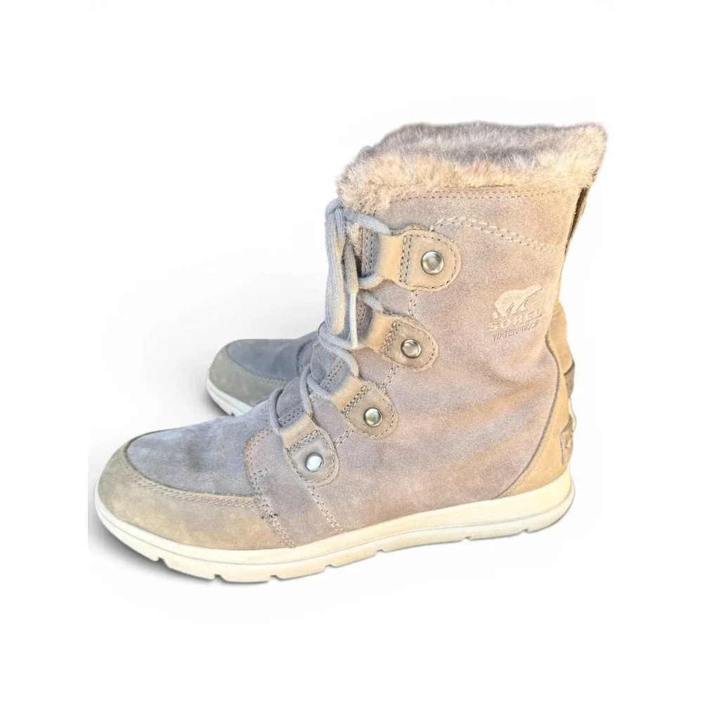 Sorel Boots Womens 10 Grey Explorer Joan Waterproof Suede‎ Faux Fur NL3039-052